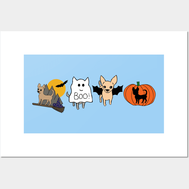 Blue Halloween Chihuahuas - smooth coat chihuahuas - Chihuahua Halloween Tee Wall Art by bettyretro